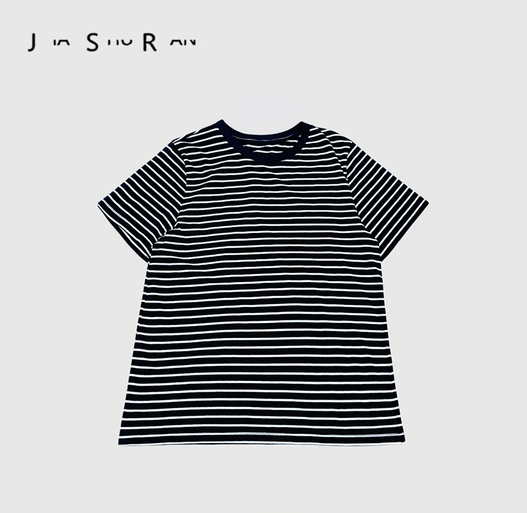 JSR studio 意大利简约百搭撞色条纹宽松显瘦圆领T恤