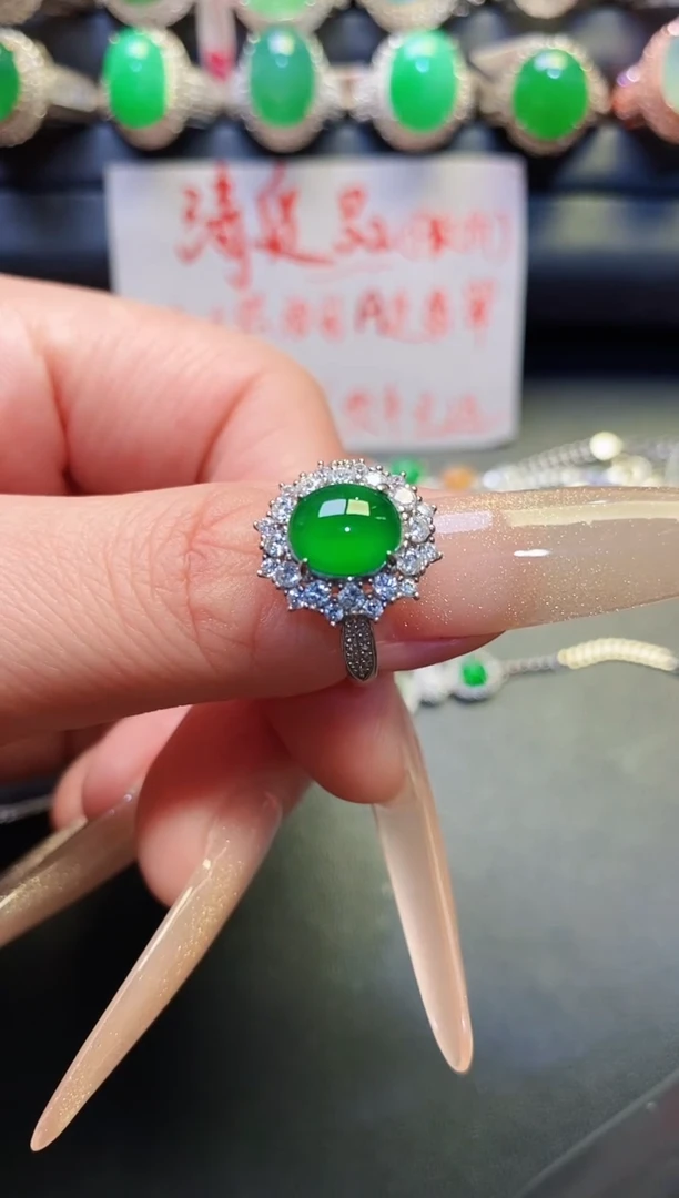 银S925镶嵌戒指翡翠天然