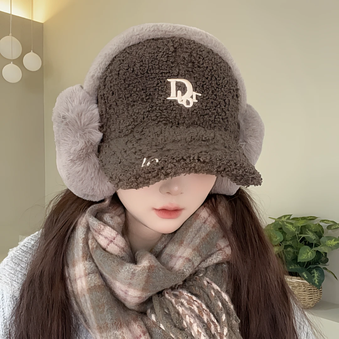 【加大加绒加厚】秋冬新款保暖羊羔绒时尚流光风刺绣棒球帽鸭舌帽子