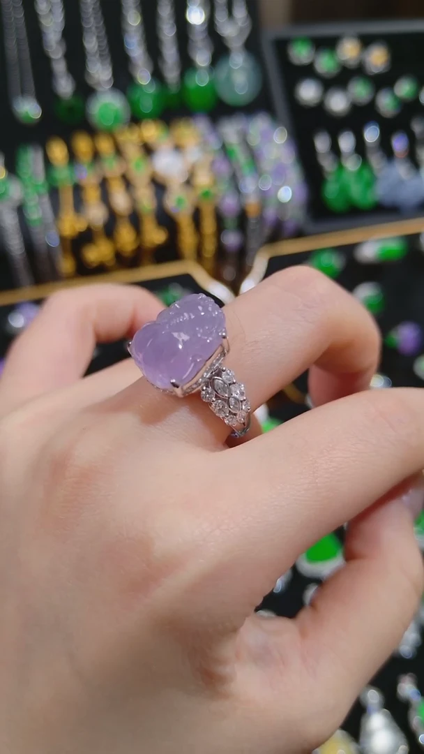 吊坠(不含链)18K金镶嵌翡翠貔貅戒指