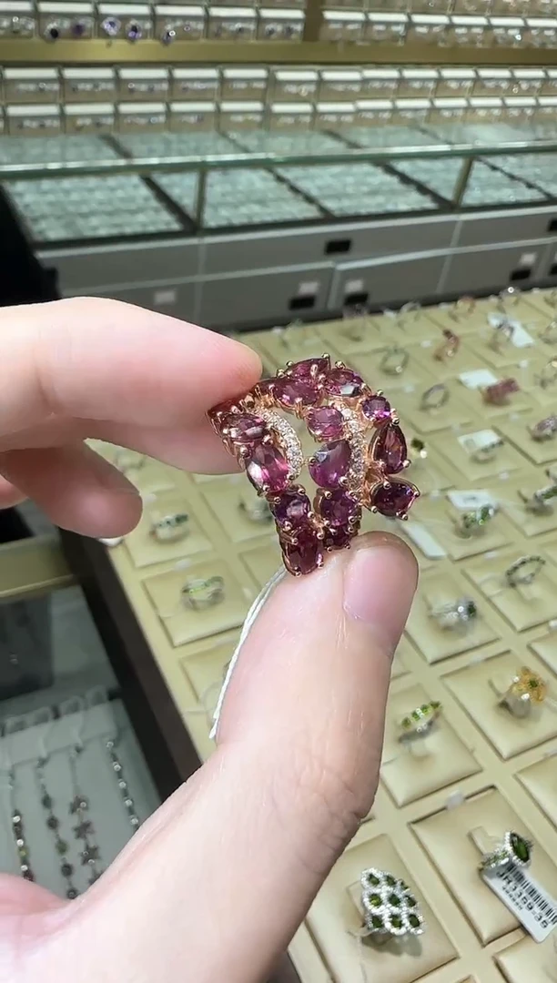 【闪购商品】石榴石戒指银S925镶嵌排戒