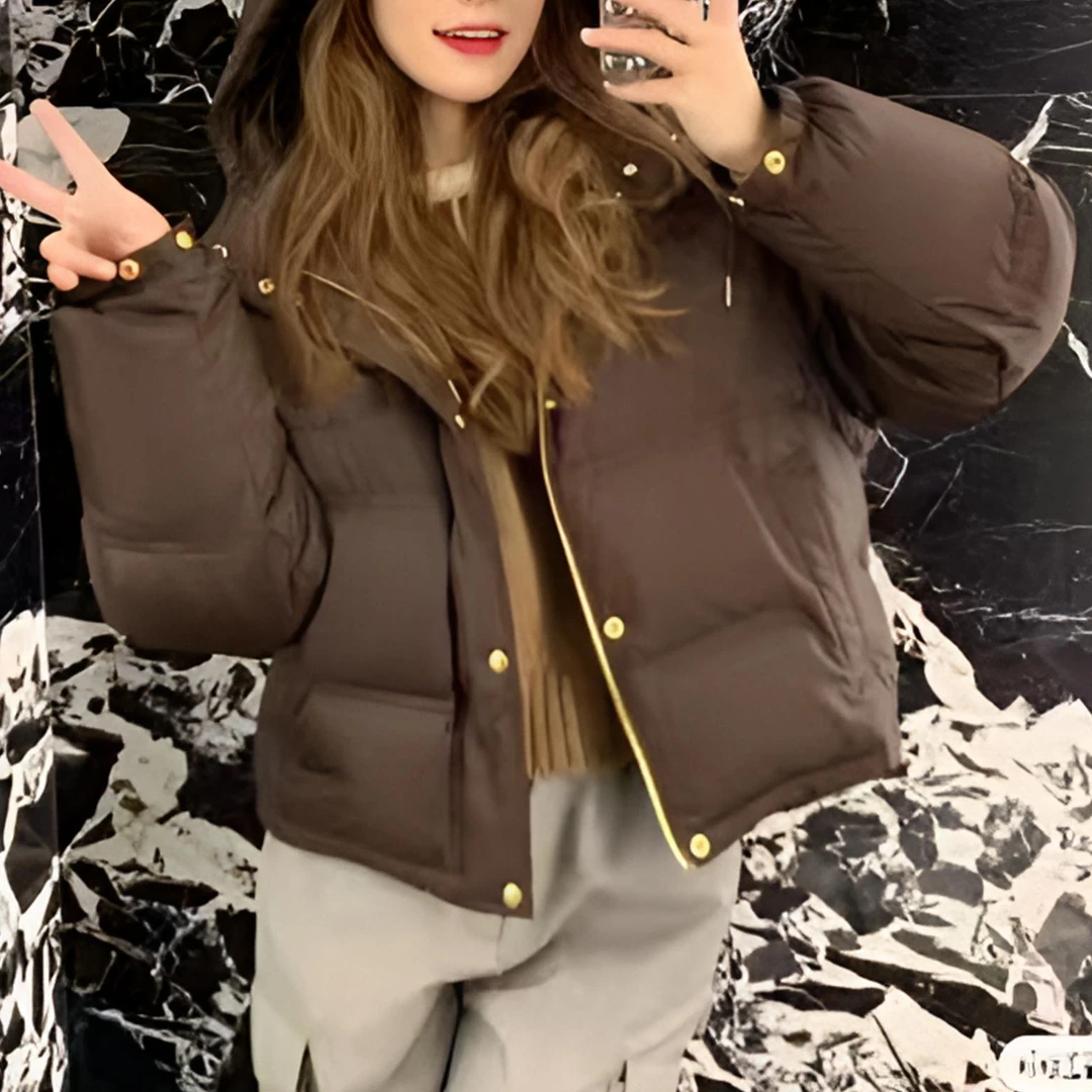 连帽纯色羽绒服女时尚百搭保暖外套上衣1150