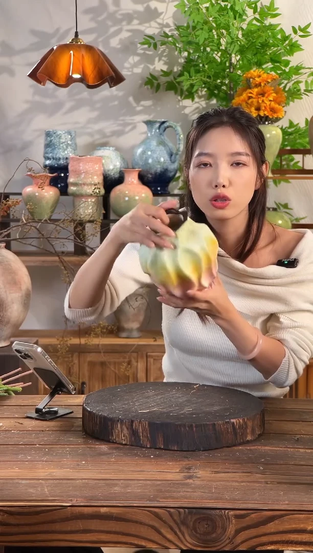 【粉橙黛绿-丝瓜纹小号花瓶】创意简约陶瓷花瓶摆件装饰家居花器