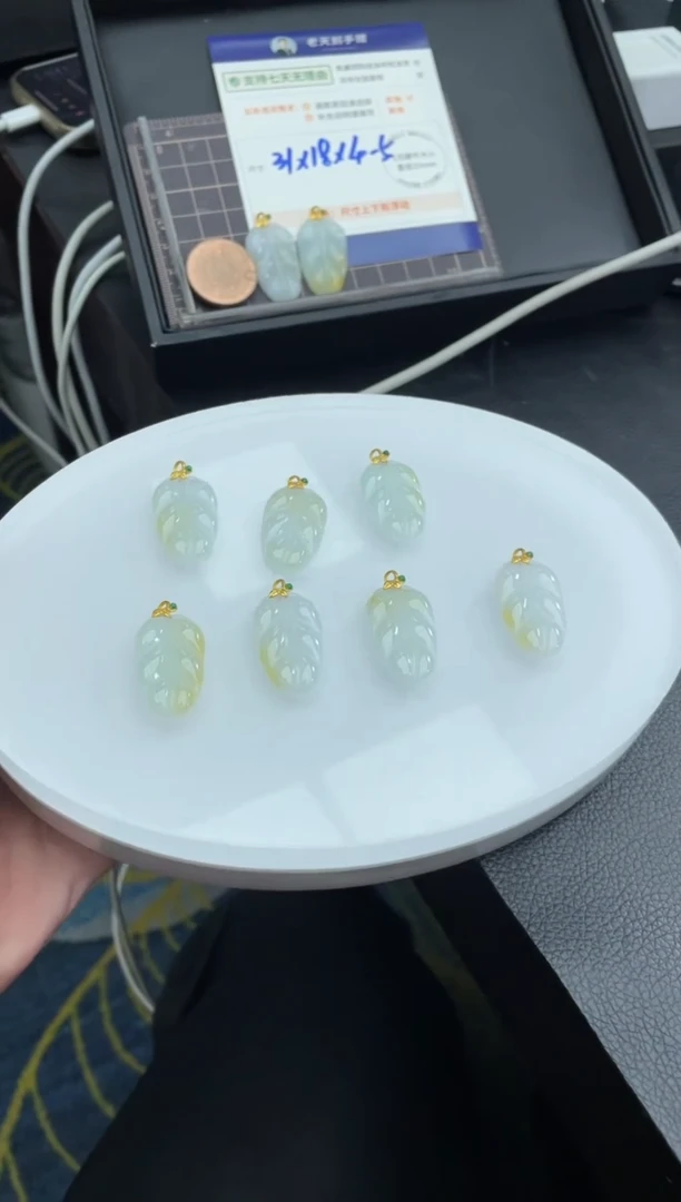 【闪购商品】翡翠挂件18K金镶嵌叶子FL8配绳/多样性发其一CP