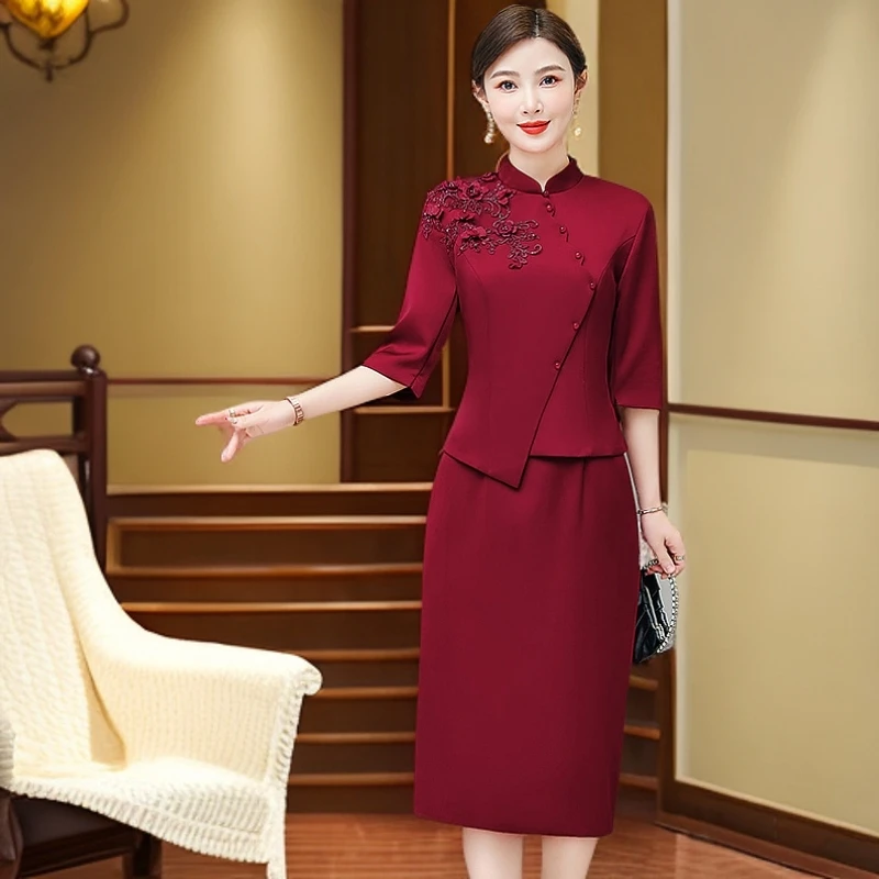 高端喜婆婆婚宴装旗袍年轻结婚妈妈婚礼礼服裙秋季洋气复古丈母娘