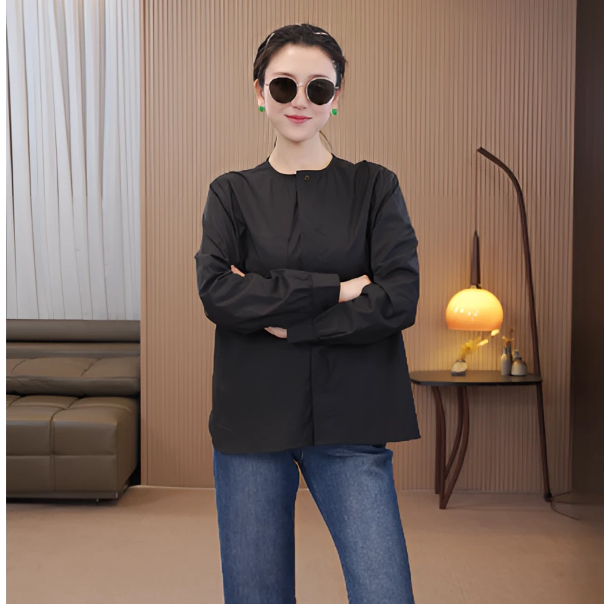 NIUNIU · T-070  新中式复古宽松长袖衬衫牡丹刺绣百搭上衣女衬衫