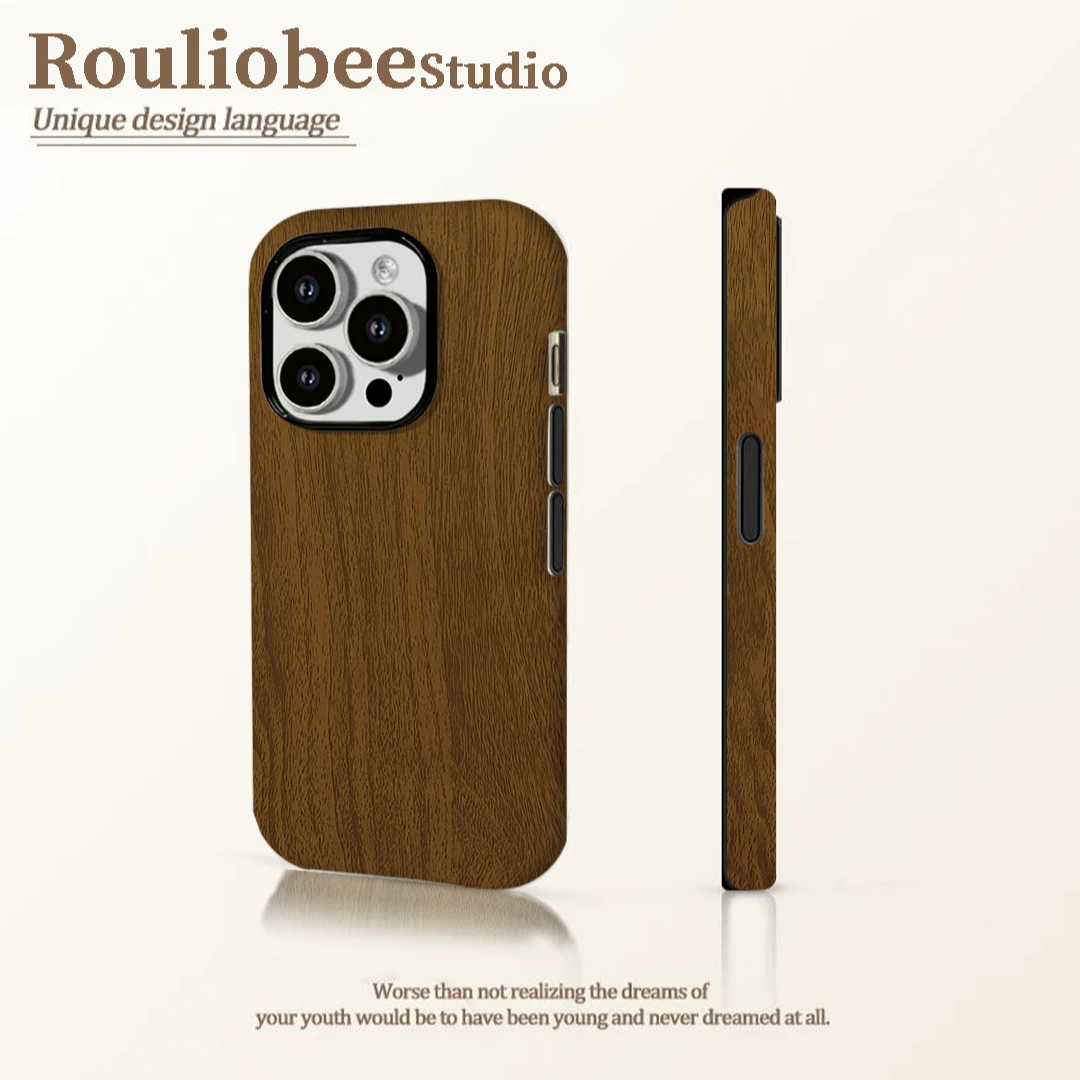 欧克里里简约木纹适用苹果16promax菲林手机壳华为vivo小米15oppo