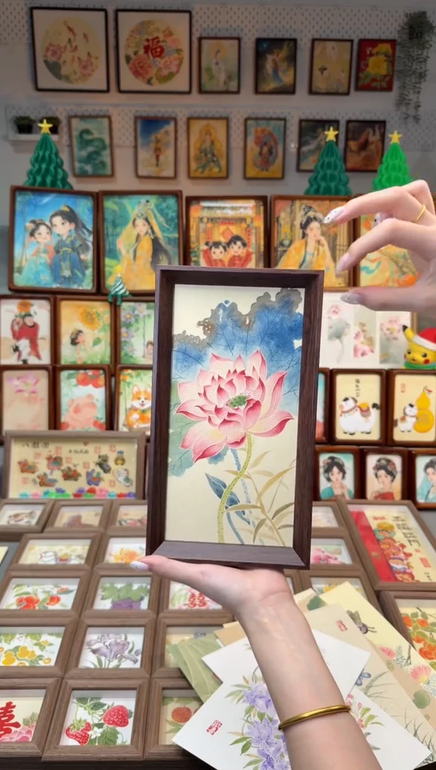 国画蓝染荷花 手绘国画27