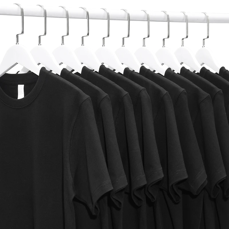 重磅黑色纯棉T恤内外搭短袖纯色体恤宽松上衣圆领男女款夏秋潮tee