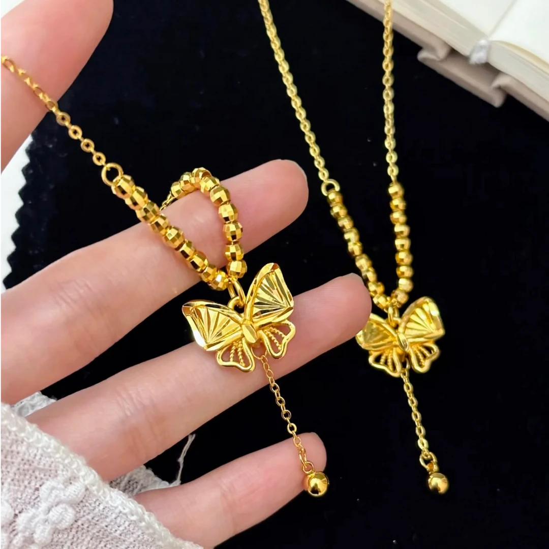 铜合金项链 爆闪蝴蝶流苏项链女轻奢高级感吊坠新中式国风锁骨链