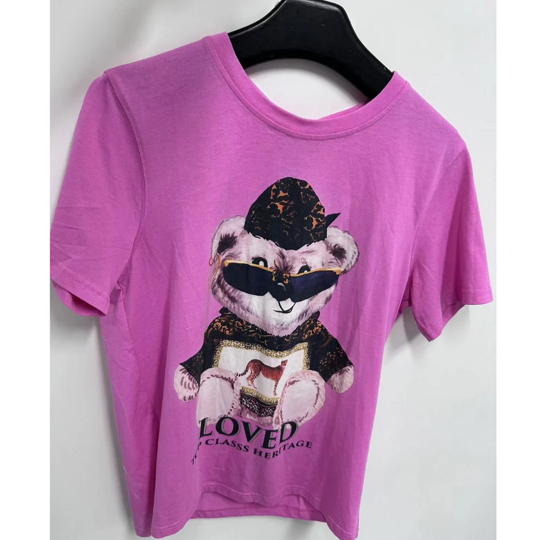 DC时尚潮流粉色小熊墨镜T恤短袖上衣