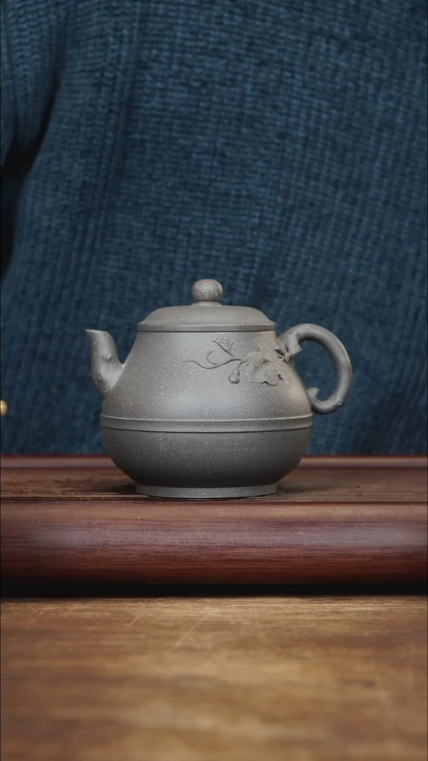 茶壶紫砂300ml 国工作品 葫芦 青灰