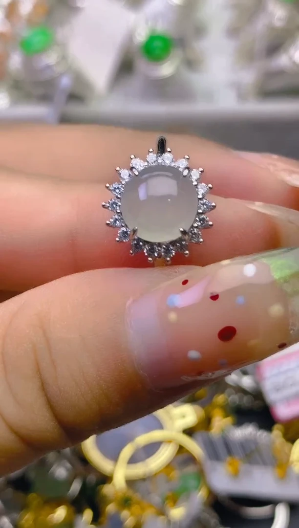 翡翠戒指银S925镶嵌百内无证书