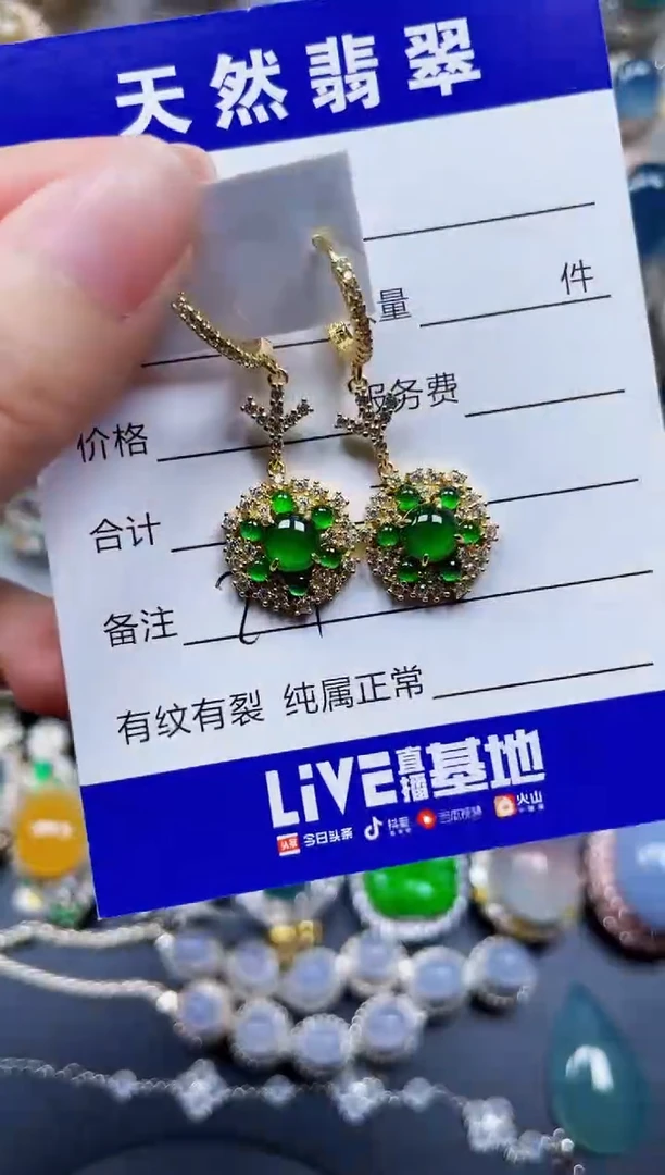 银S925镶嵌翡翠耳饰204