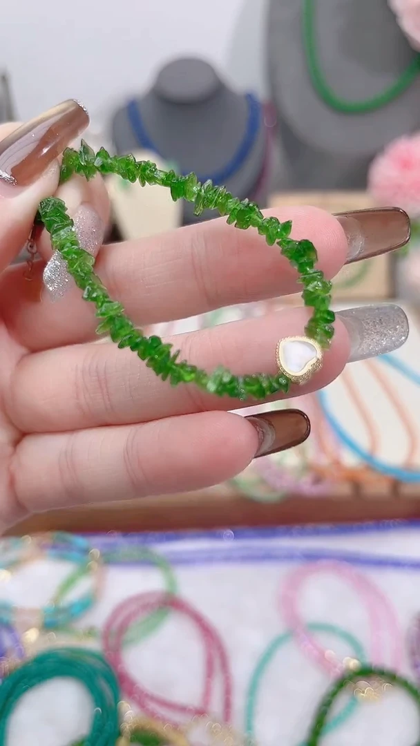银S925镶嵌透辉石手链绿随型69