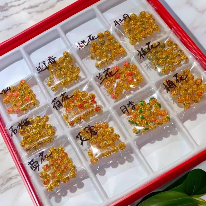 18K金烧蓝珐琅12月花神镂空珠（拍12颗赠合金手绳）