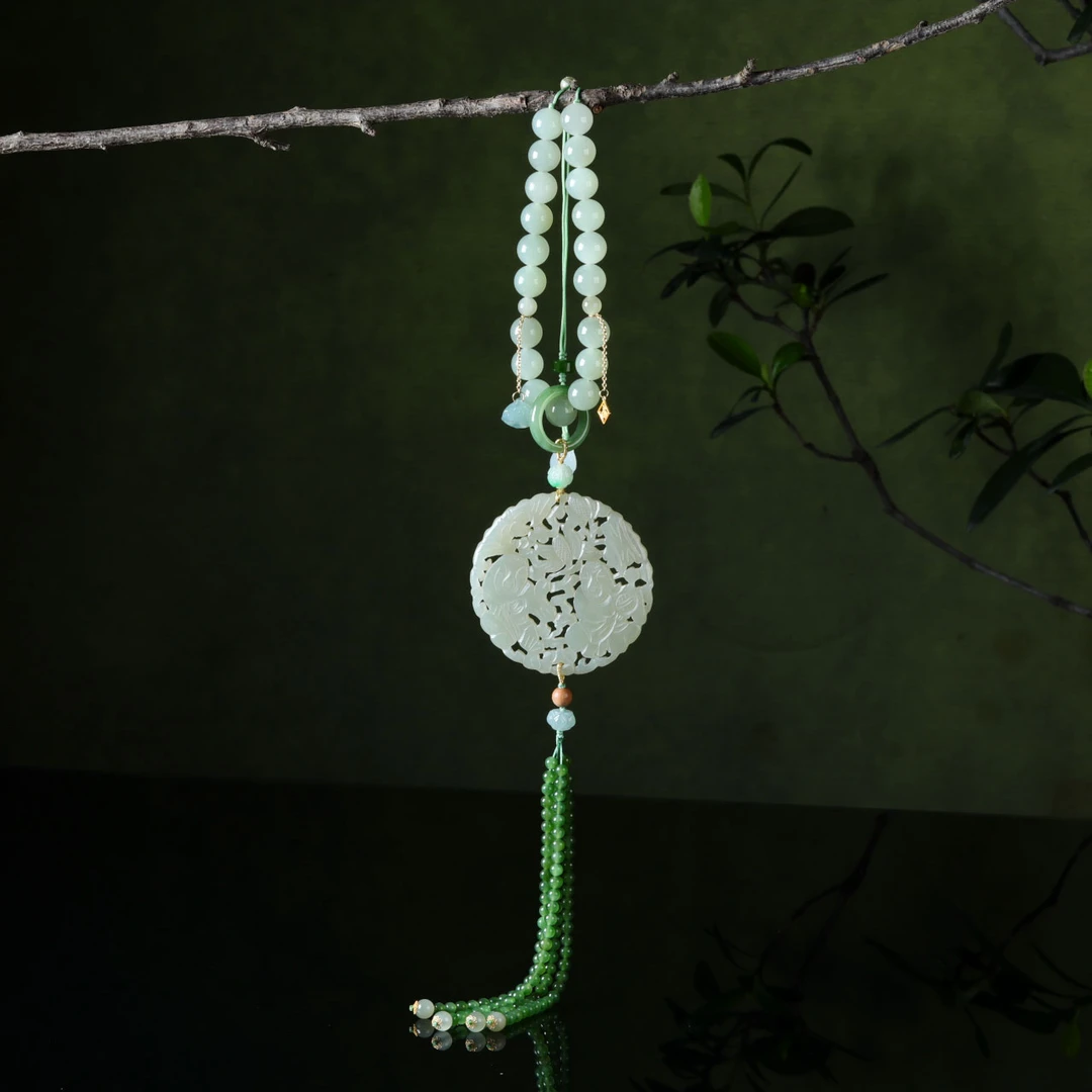 【意婵】《文屿》18k金天然和田玉精雕手持把件翡翠水晶-916376