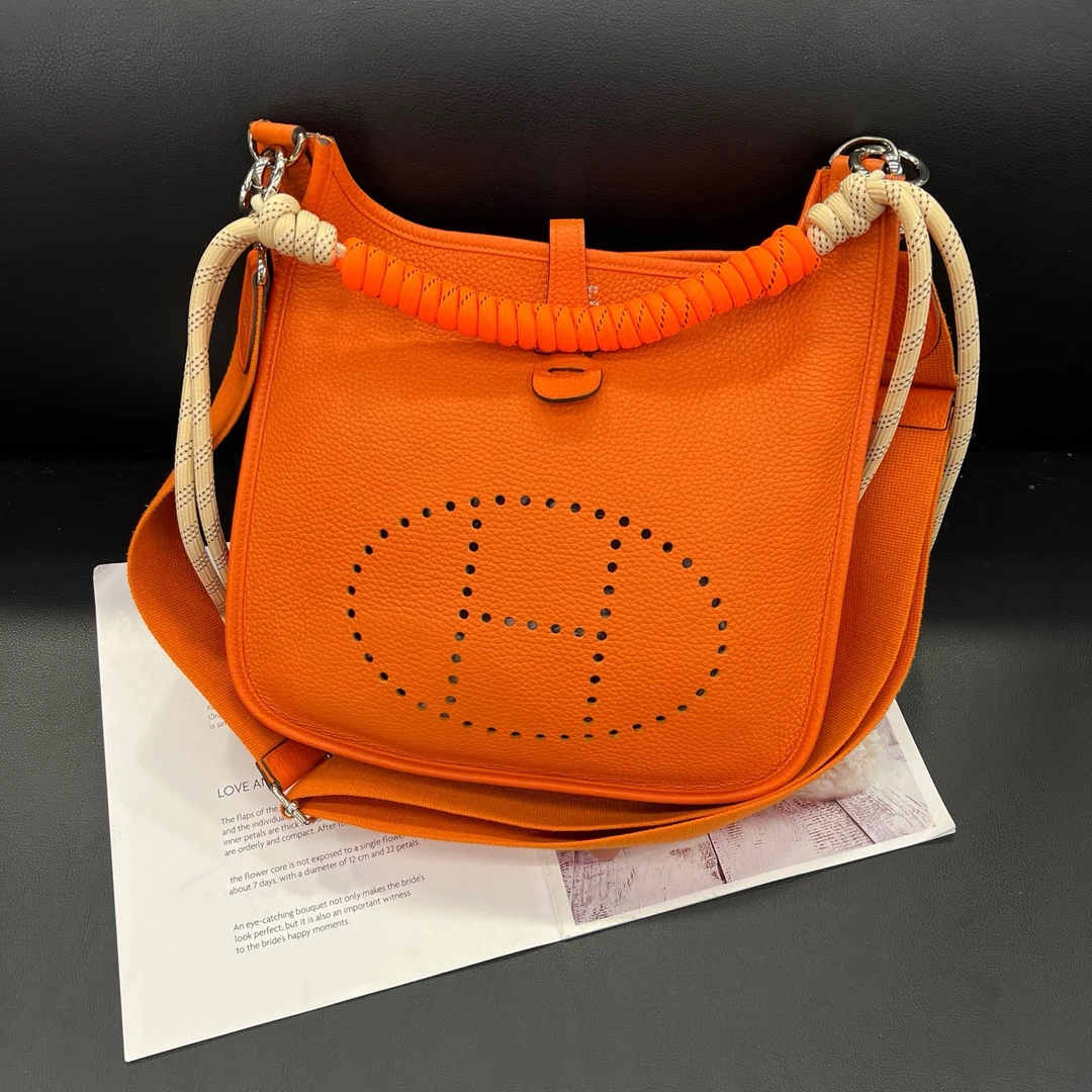 95新 Hermes/爱马仕 橙色伊芙琳29单肩方框R刻14年B6677寄卖服务