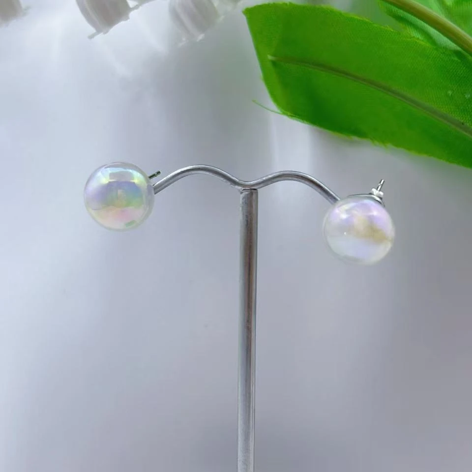 钛钢仿珍珠耳饰 【Kiss娜】钛钢3314气质幻彩人鱼姬贝珠耳钉