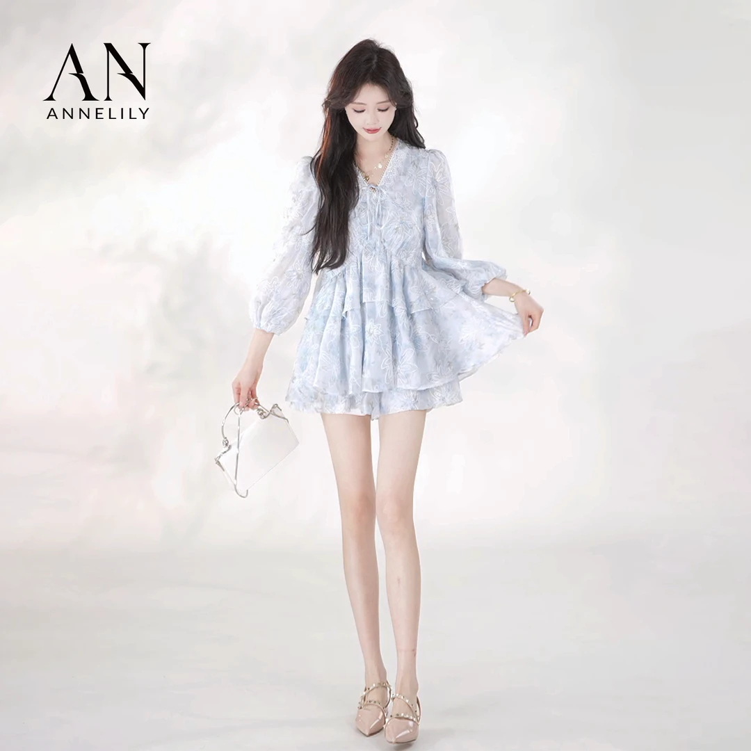 ANNELILY安琪琪【白璃】新款显瘦轻奢百搭夏季短裤套装AT2504099