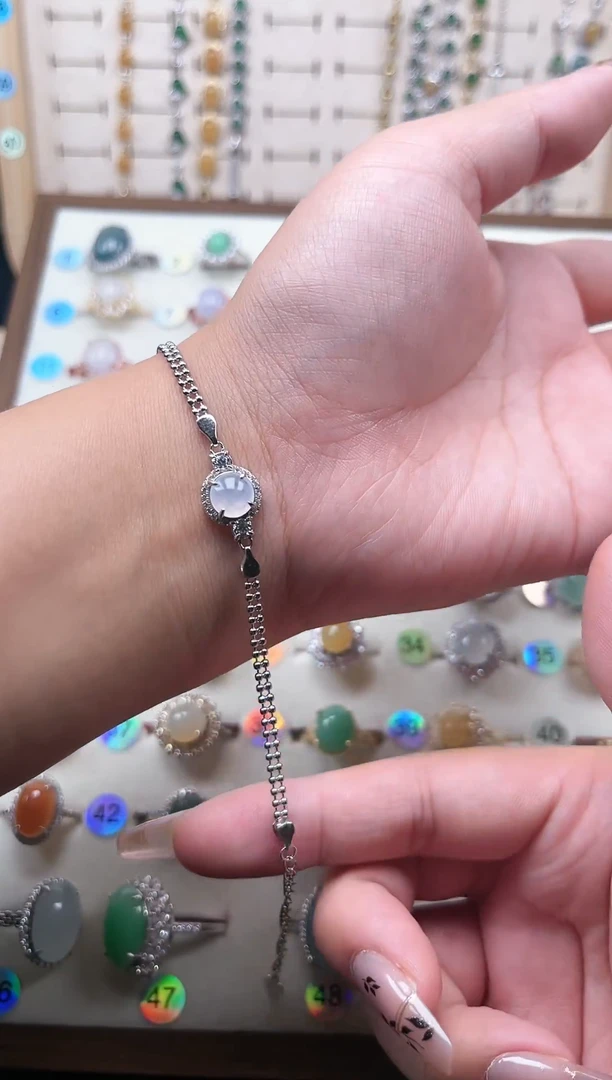 【闪购商品】翡翠手链银S925镶嵌天然A货翡翠手链