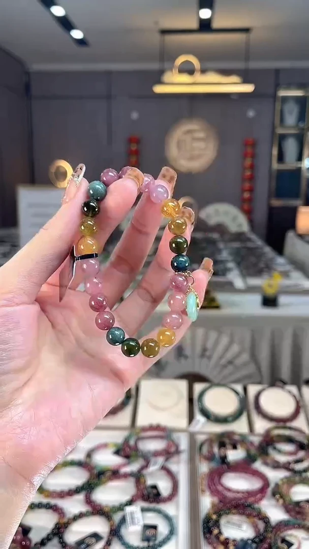 未镶嵌老矿碧玺色标彩虹单圈手串8mm+碧玺dan多样性发货一条