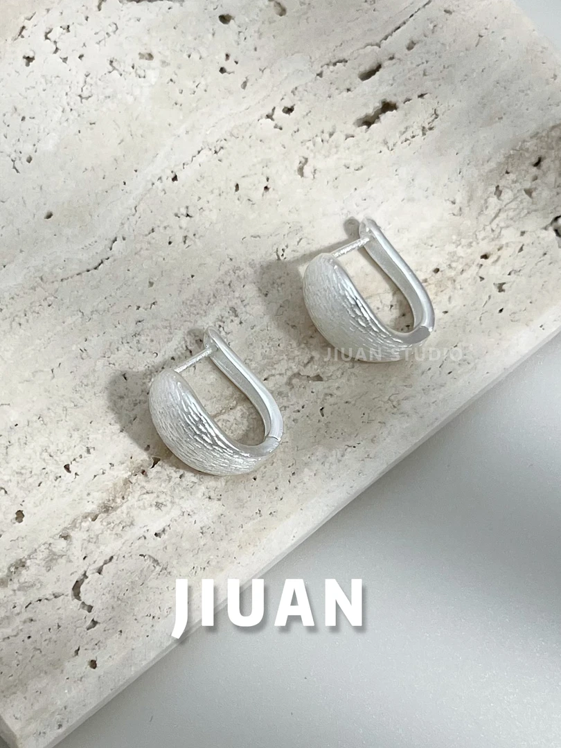 铜合金耳饰 复古拉丝纹理耳扣小众设计高级感百搭耳饰