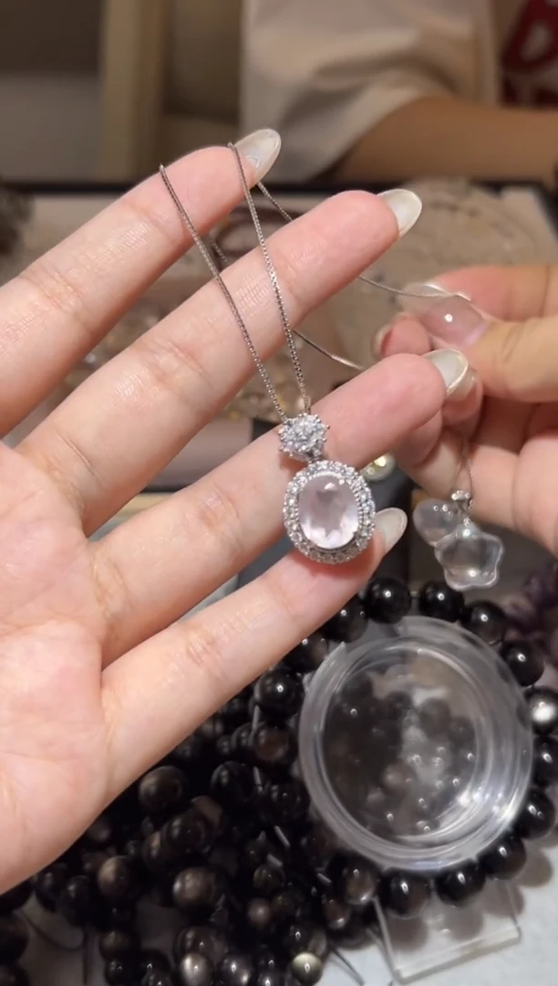 银S925镶嵌吊坠(赠链)芙蓉石莫粉全净体吊坠含925银链