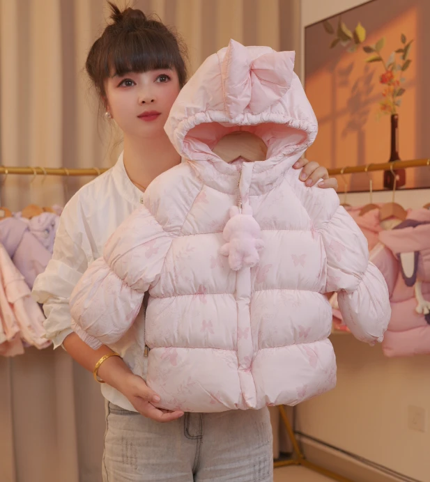 碎花棉服短款洋气森系圆领童装保暖加绒加厚款连帽