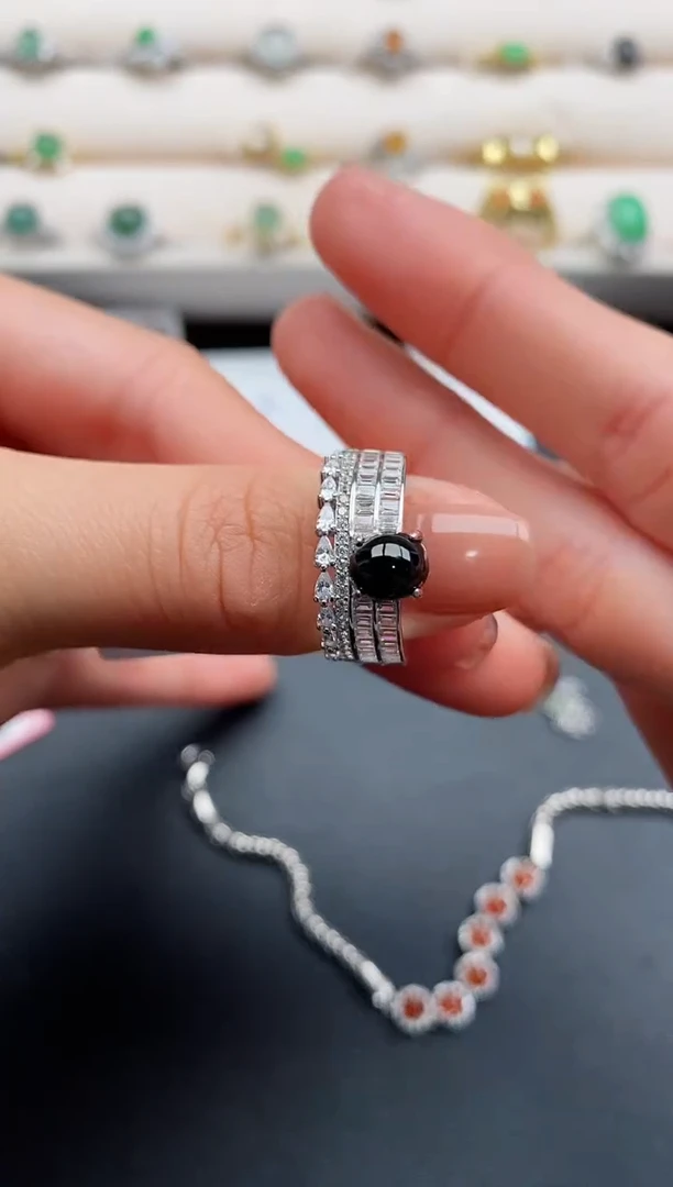 银S925镶嵌戒指翡翠444444444+5