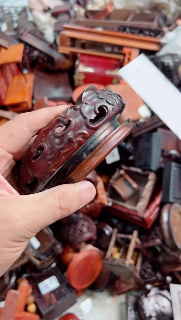 木转红酸枝底座花架摆件处理