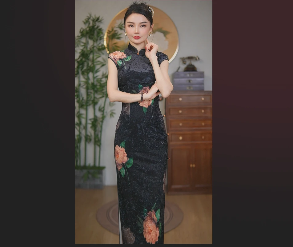 春季新款2025高端黑色无袖优雅气质中国风长款旗袍显瘦修身高级感