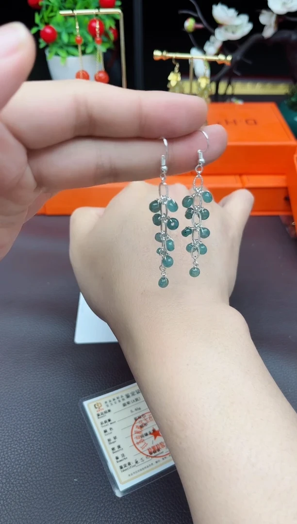 翡翠银S925镶嵌耳饰911000