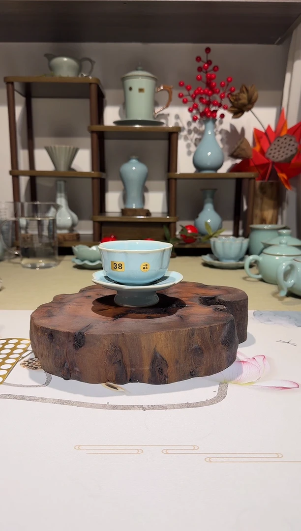 杯子38梅花盏两件套 天青釉一级精品 主人杯品茗杯*