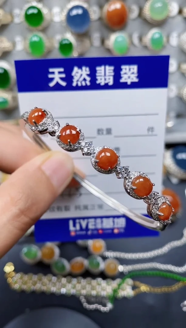翡翠手镯银S925镶嵌0175