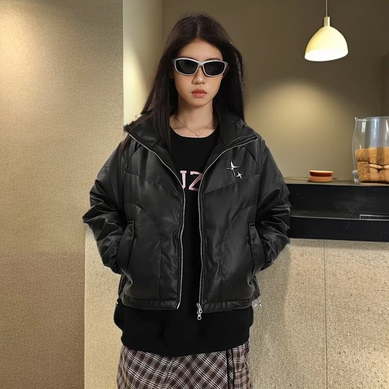 冬季女士短款立领羽绒服时尚休闲百搭黑色潮流保暖5153