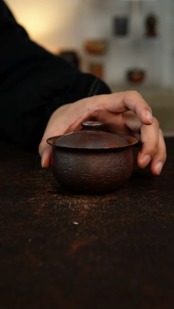 柴烧裸烧 红珍珠 圆融盖碗 130cc 120号