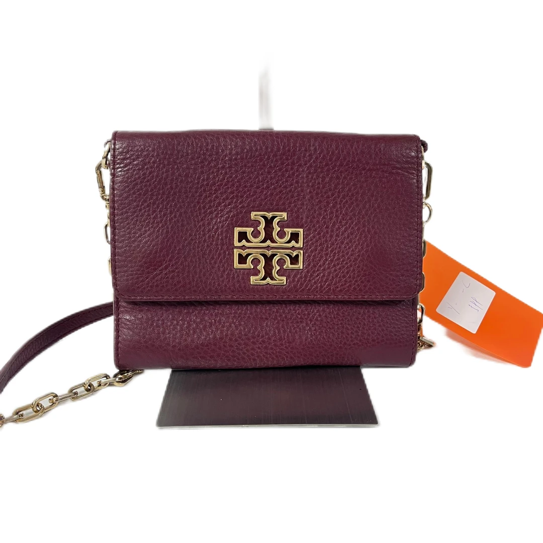 95新 TORY BURCH/汤丽柏琦 酒红全皮单肩斜挎包 Y-6120-C