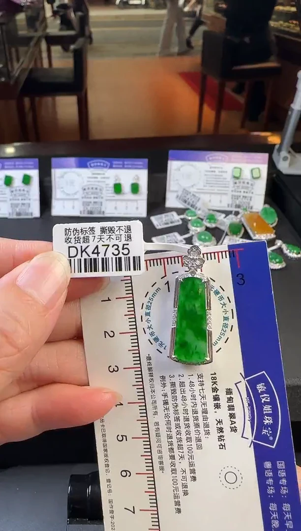 翡翠18K金镶嵌颈饰DK4735冰辣绿无事牌