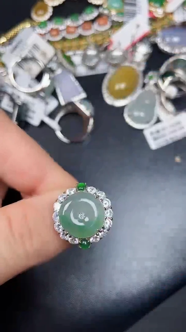 银S925镶嵌戒指翡翠3100