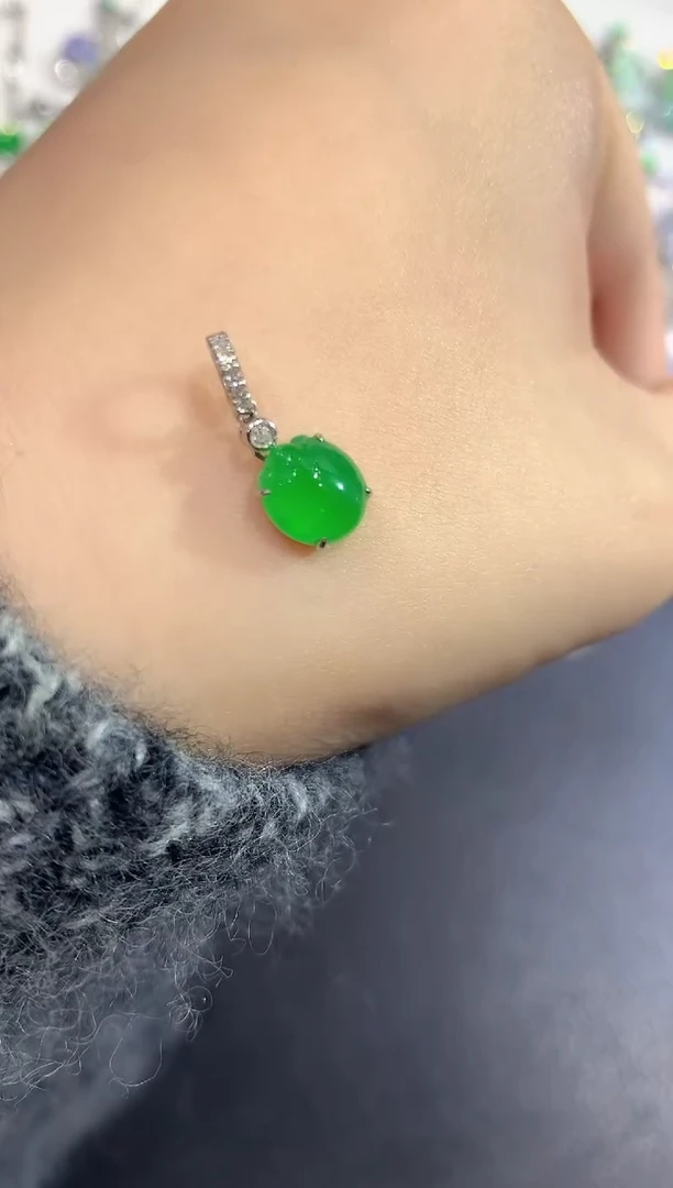 颈饰18K金镶嵌翡翠寄*蟹7-吊坠小滴溜百搭扣