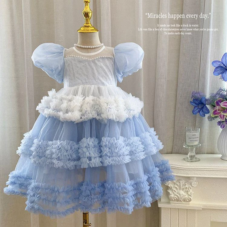 【W】Disney/迪士尼爱莎公主女童洋气短袖淑女公主连衣裙11056