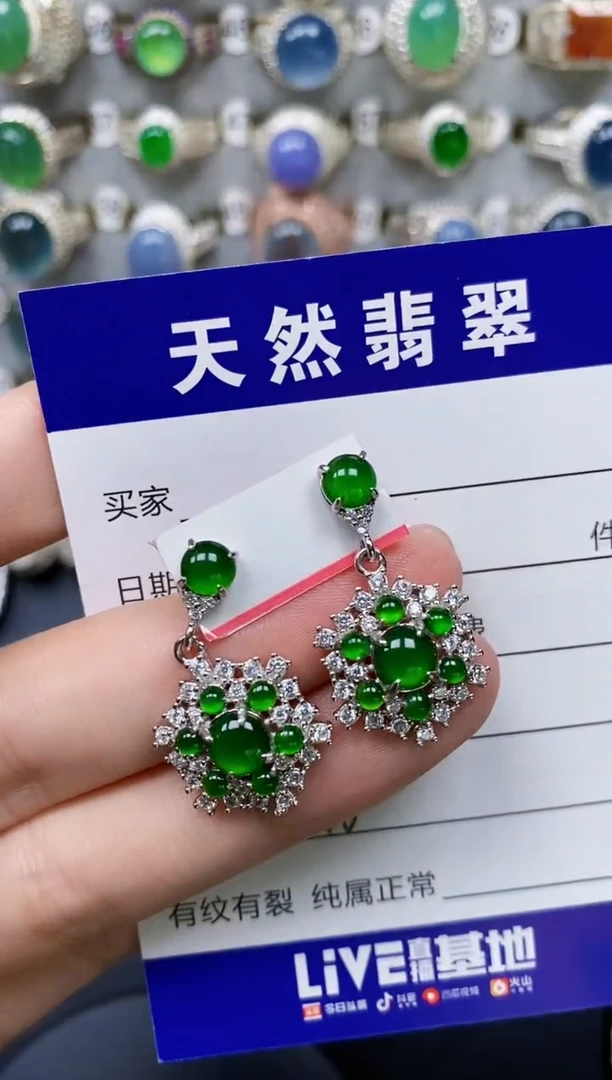 翡翠银S925镶嵌耳饰448