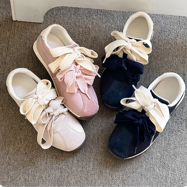 小个子内增高阿甘德训鞋女2025年春季复古加绒拼色系带休闲鞋女