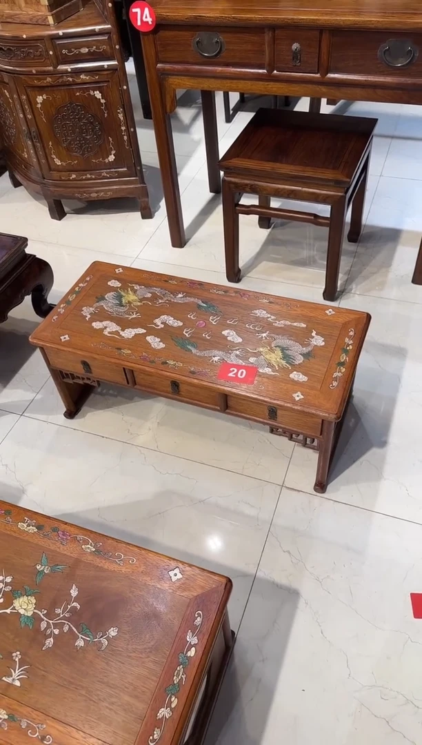 【闪购商品】木木艺缅花双龙三抽屉地桌1180.8888