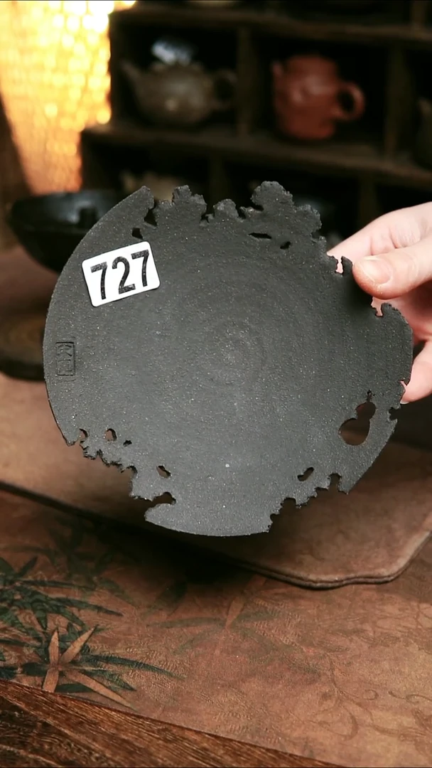 727号紫砂全手工原色侘寂残破镂空壶承