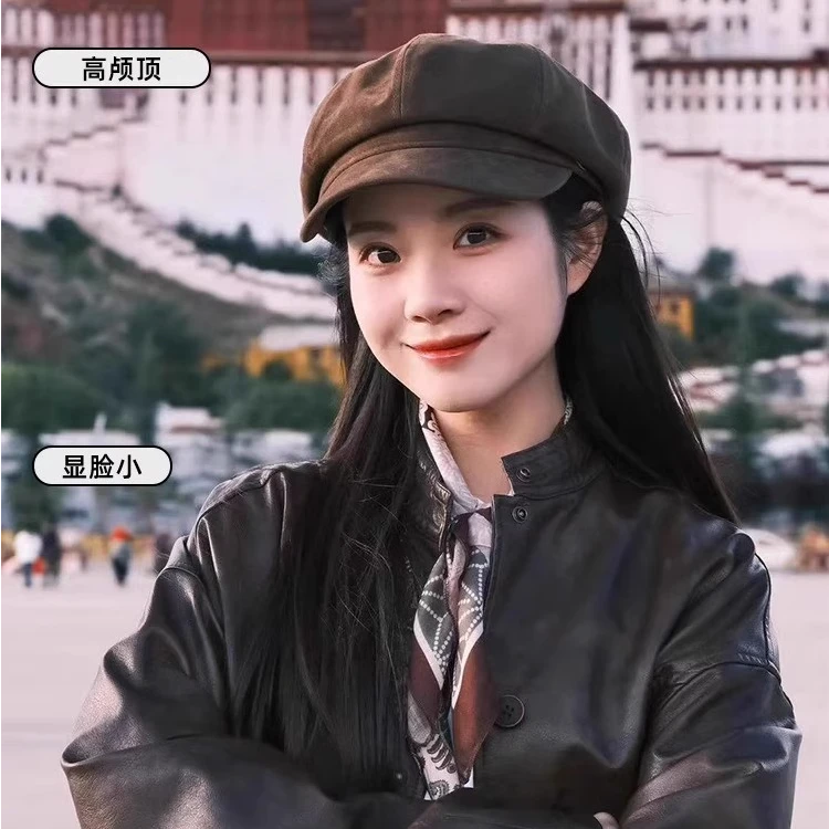 时尚英伦风八角帽女秋冬复古绒面报童帽韩系文艺百搭画家帽显脸小