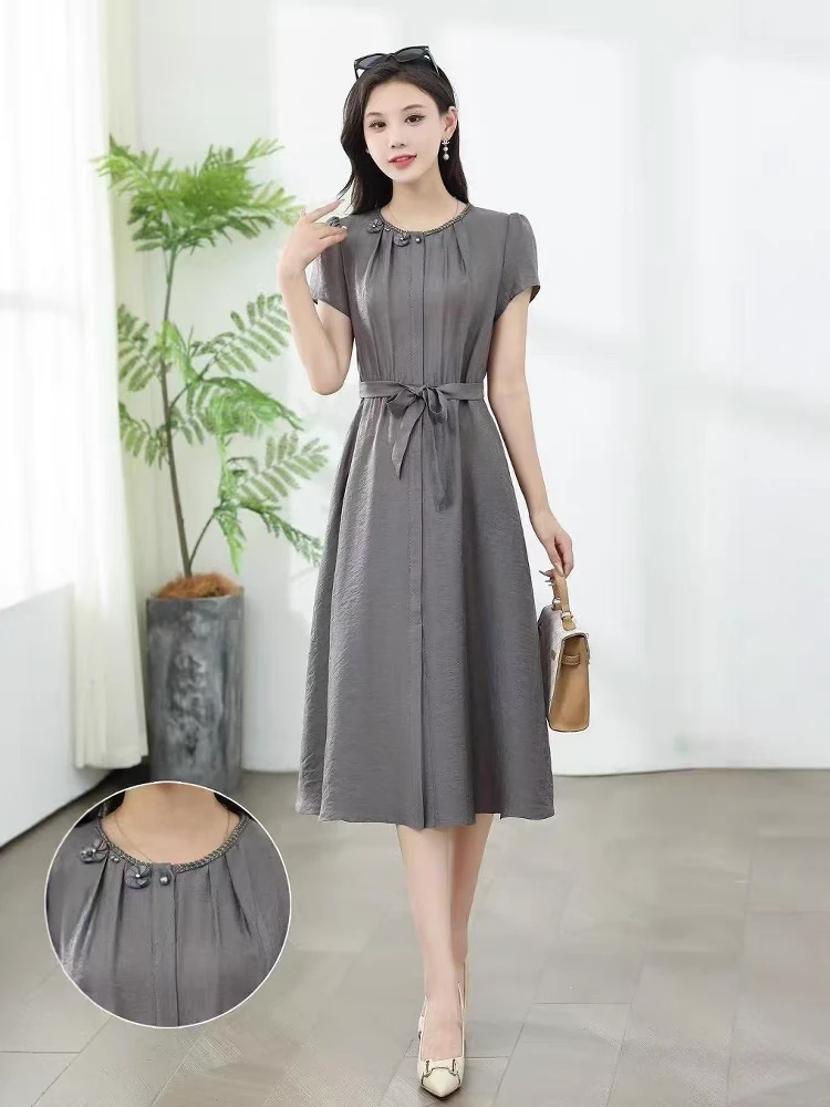 【断码清仓】L415夏季时尚气质圆领飞袖收腰显瘦连衣裙SS4