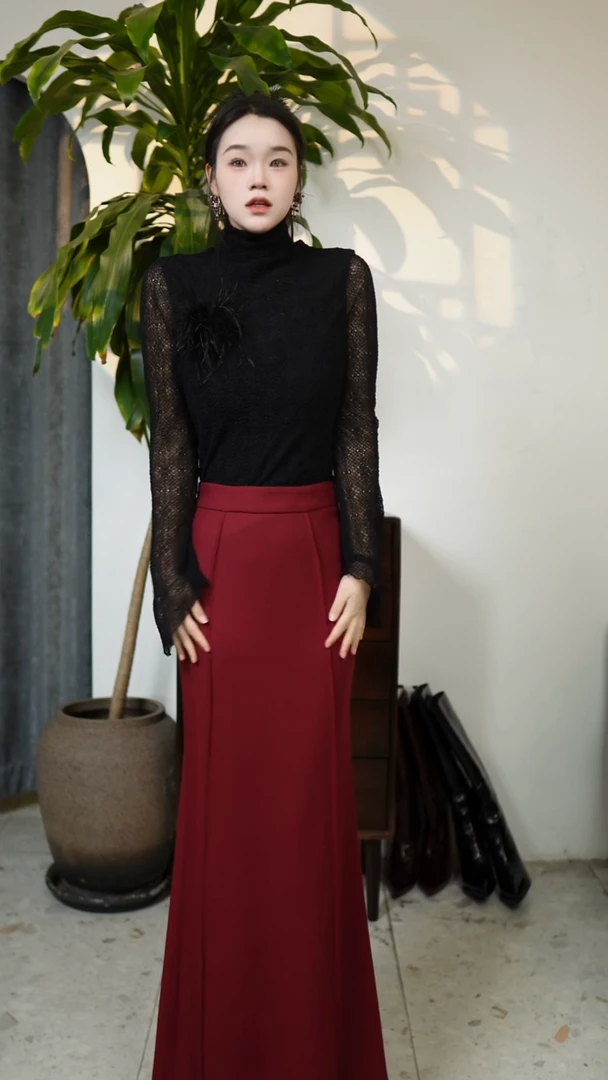 微透喇叭袖打底衫，黑色，M码