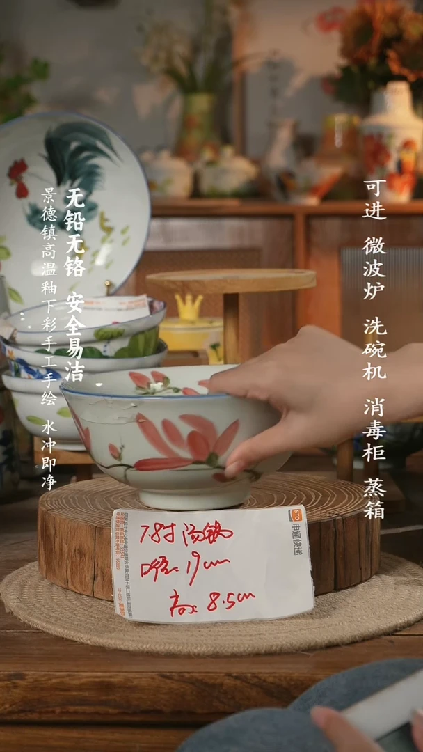瓷景德镇高温瓷釉下彩手绘陶瓷